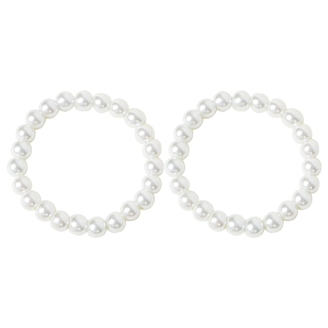 Accesorios Únicos 2 Pcs Pulsera Elástica de Perlas Falsas Blancas para Mujeres