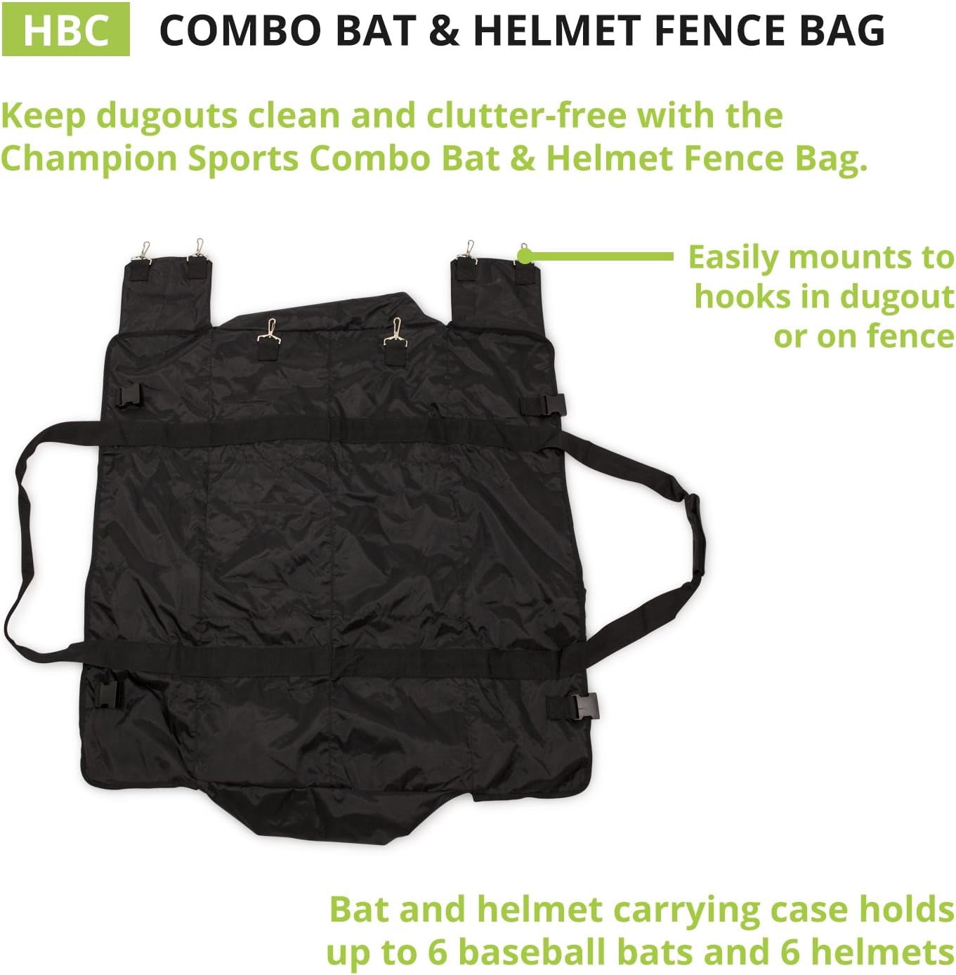 Champion Sports Baseball Bat and Helmet Bag - Champion Sports Hanging Dugout and Travel Bag for 6 Bats and 6 Helmets