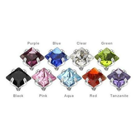 Dermal Piercing Tops - 9 or 18 Piece Prong Set Square Gem Internally Threaded