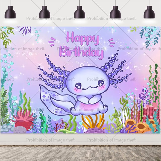 Cartoon Pink Axolotl Theme Cute Children's Birthday Party Disposable Plate Paper Cup Tissue Tablecloth Tableware Gift Prop Decor backdrop1.8x1.2m 1pc Other