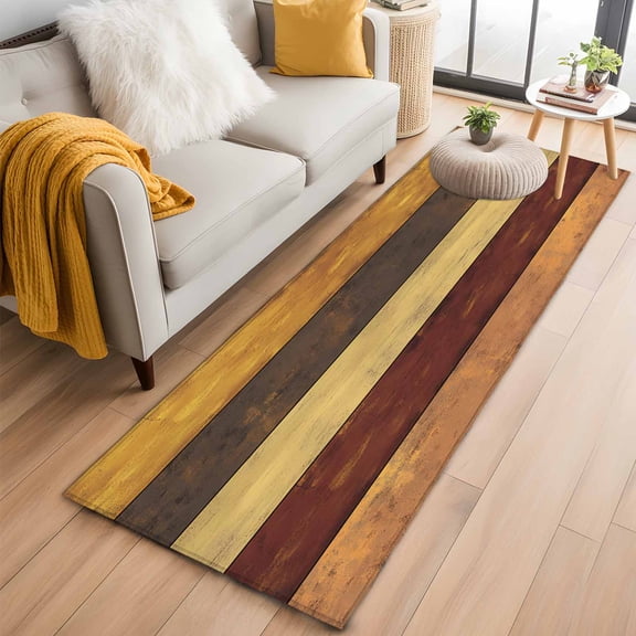 Brown Red Grey Farmhouse 2'x6' Runner Rug, Vintage Wooden Country Washable Non-Slip Area Rugs for Hallway Kitchen Floor Bedroom Entryway, Long Laundry Carpet Decoration Indoor Mat