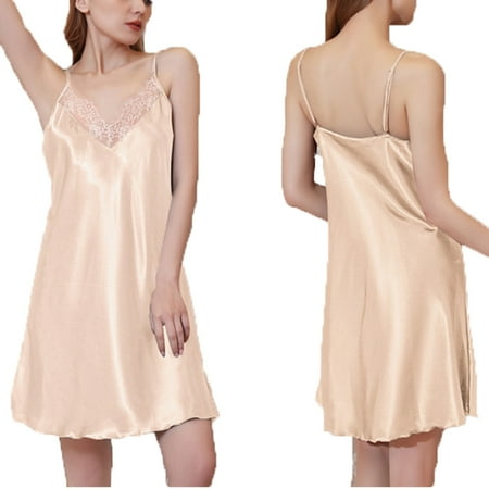 Women s Backless Lingerie Satin Lace Chemise Nightgown Sexy Full Slips Sleepwear Negligee Nightie Bridal Babydoll