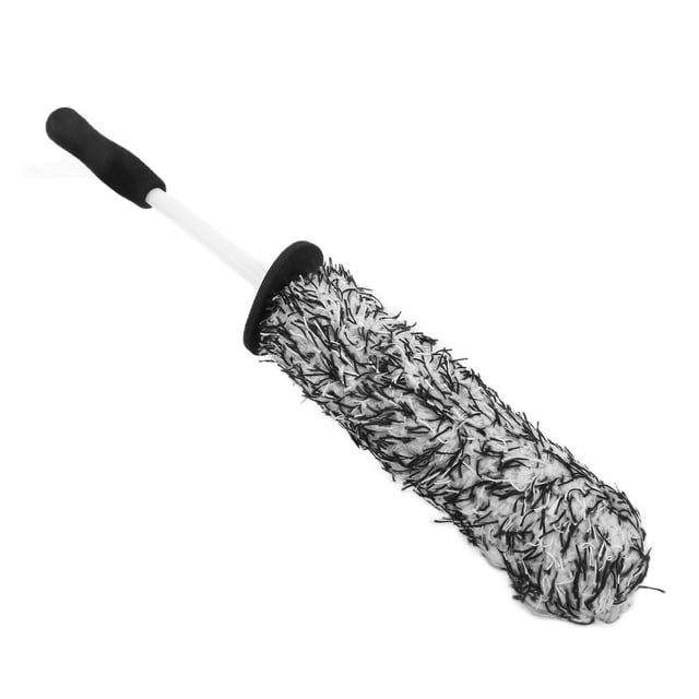 Cepillo de limpieza de neumáticos para ruedas de coche, microfibra, suave, multiusos, de largo alcance, para escape, parachoques, guardabarros, gris y blanco
