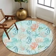 thumbnail image 2 of Round Rugs 5Ft, Teal Red Coastal Round Area Rug Washable Indoor Throw Carpet, Nautical Seahorse Beach Coral Starfish Soft Non Slip Circle Rug for Cabinet Bathroom Home Decor Aesthetic, 2 of 8