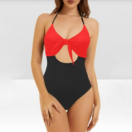 POROPL One Piece Swimsuit Women Bikini Halter Top Swim Thin Cutout Swim Red Size S-2XL