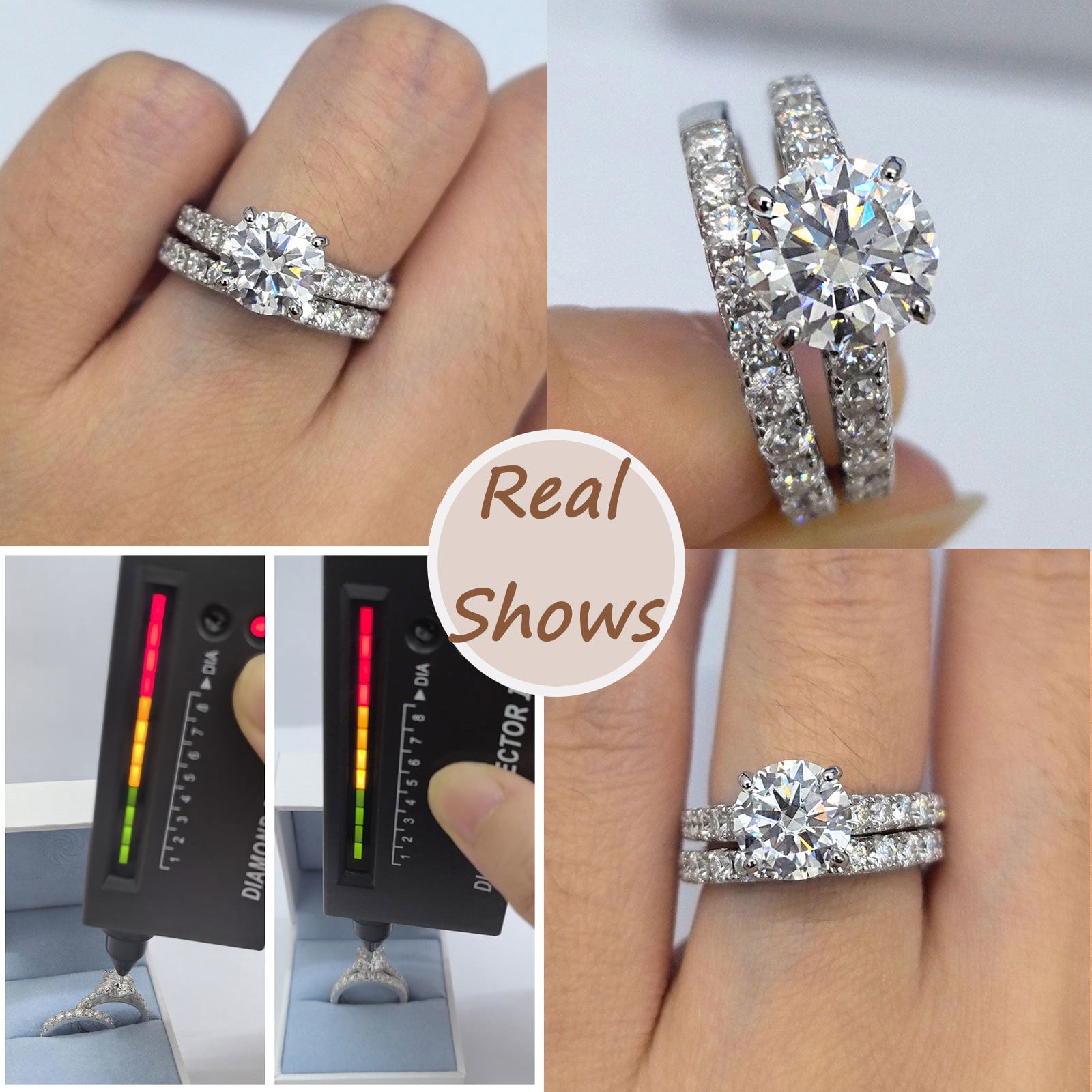 Newshe Jewellery 2ct Moissanite Wedding Ring Set Engagement Rings for Women 925 Sterling Sliver Round Cut Size 9