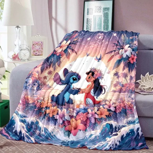 Cartoon Cute Stich Blanket, 3D Printing Lilo & Strong Soft and Comfortable Children's Nap Sleeping Blanket, Bedding