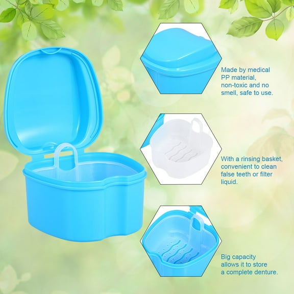 Dcenta Denture Bath Box Case False Storage Box Cleaning Container Retainer Appliance Holder Tray Blue