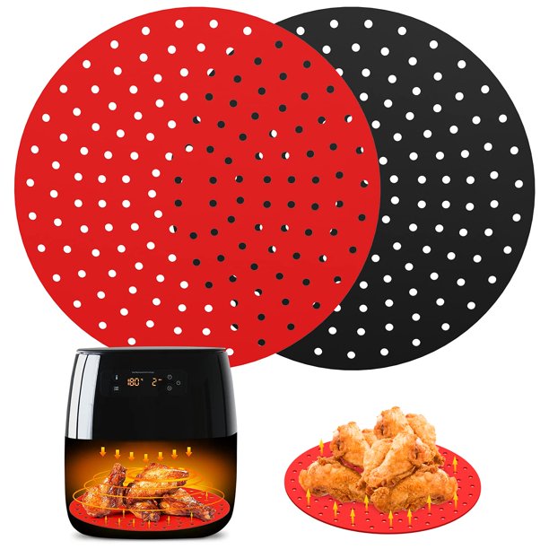 Almohadillas de aislamiento reutilizables para freidora de aire, 2 piezas de 9 pulgadas resistentes al calor redondas de silicona para freidora de aire accesorios, vaporera antiadherente oso de fresa Hogar