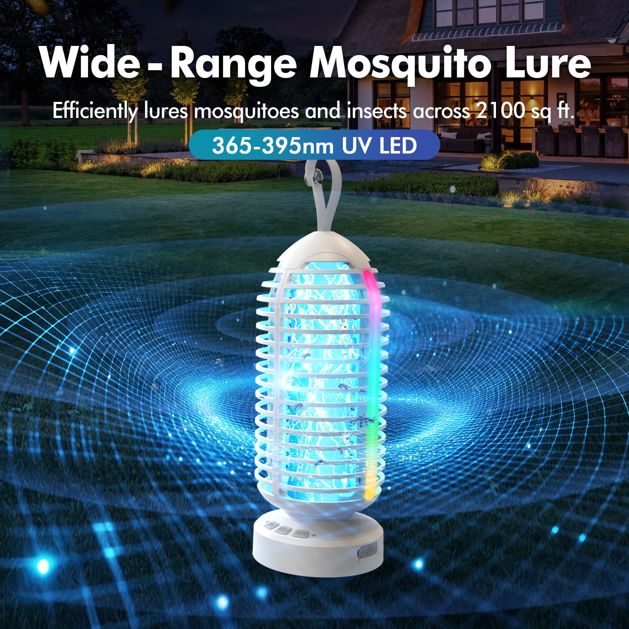 Reppiss Electric Bug Zapper Outdoor, Fly Mosquito Killer Lamp with Color Chaning LED Light for Patio, Camping, Black/White, 2 Pcs