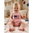 thumbnail image 5 of BemeyourBBs Newborn Baby Boy Girl My First 4th of July Outfit Patriot Independent Day Summer Clothes Romper Overalls USA Flag Embroidery Sleeveless Square Neck Backless Jumpsuit Bodysuit Overalls, 5 of 9