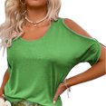 thumbnail image 3 of Dnzceghtig Camisetas de manga corta con hombros descubiertos para mujer, blusa suelta de verano, murciélago, 3 of 5