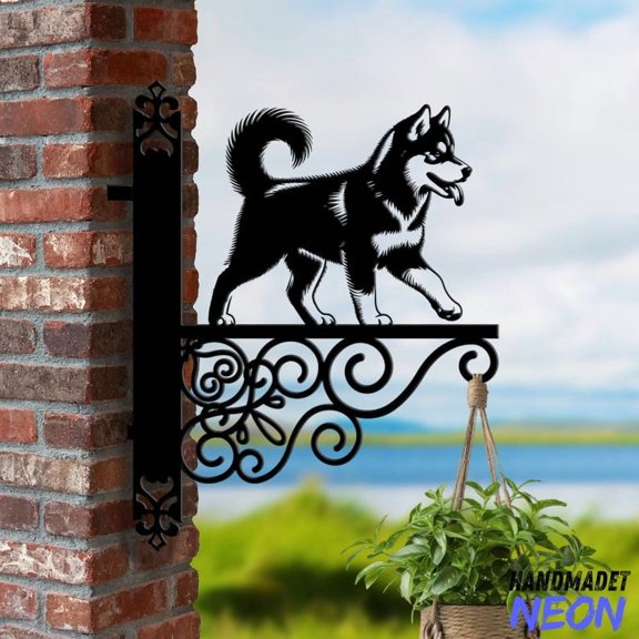 Handmadetneonsign Siberian Husky Hanging Bracket, Dog Hanging Basket, Hanging Bracket For Garden 044672