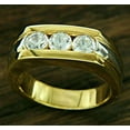 thumbnail image 2 of Three Stone Men's Wedding Ring 14K Yellow Gold Plated Silver 2Ct Round Cut Lab Created VVS1/D Diamond, 2 of 2