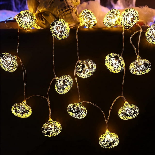 Halloween String Lights 9.8ft 20LED Battery Powered Jack-o-lanterns with 2 Modes IP44 Waterproof Fall Halloween String Lights Party Decoration Garden Yard
