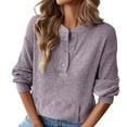 thumbnail image 2 of Womens Long Sleeve Henley Shirt 3 Button V Neck Ribbed Spring Blouses Business Casual Tops with Kangaroo Pocket, 2 of 8