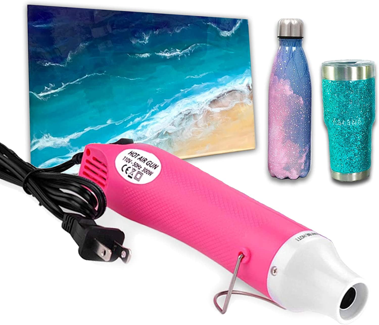 25 Piece Pink Craft Heat Gun With 24 White Wooden Egg Set For Painting