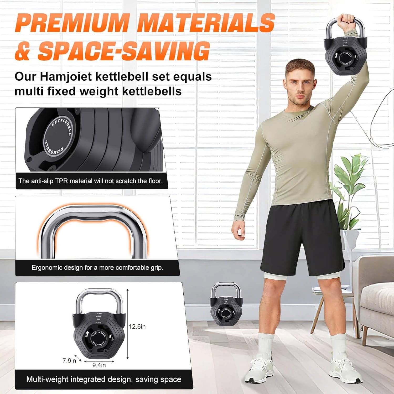 2-in-1 Adjustable Kettlebell, 15-45LB Kettlebells Weight Set for Strength Training, 5.9-30.9LB Adjustable Weights Dumbbell for Home Gym Full Body Workout