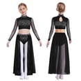 thumbnail image 5 of TiaoBug Modern Dance Dress for Girls Shiny Rhinestone Long Sleeve Crop Top with Skirt Lyrical Dance Outfits Black 8, 5 of 6