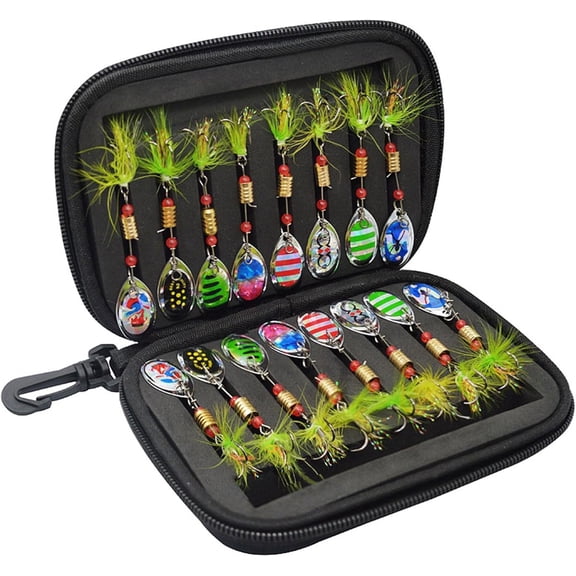 16pcs Fishing Lures Spinner Baits Kit, Carbon Steel Metal Trout Lures with Treble Hooks & Rooster Tail, Freshwater Saltwater Spinnerbait Spoon for Men Gift(xxw)