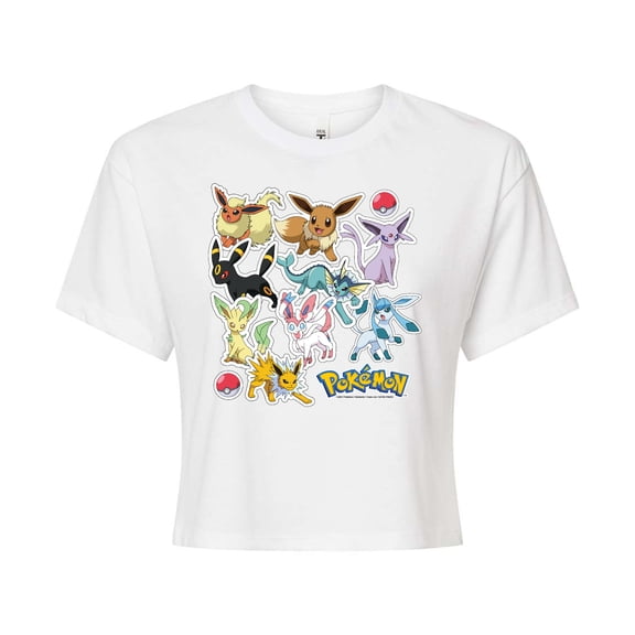 Pokémon - Eeveelution Stickers - Juniors Cropped Cotton Blend T-Shirt
