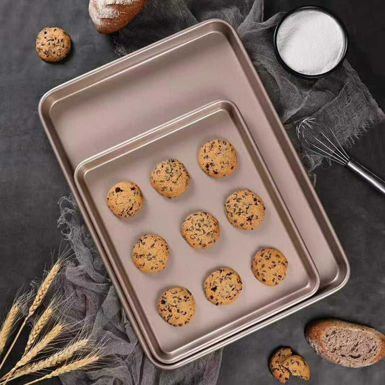 HYTK Small Cookie Sheets 11 x 9 inch Set of 2 Mini Baking Tray Toaster Oven Replacement Pan Nonstick Thicken Brushed High Carbon Steel No Warp