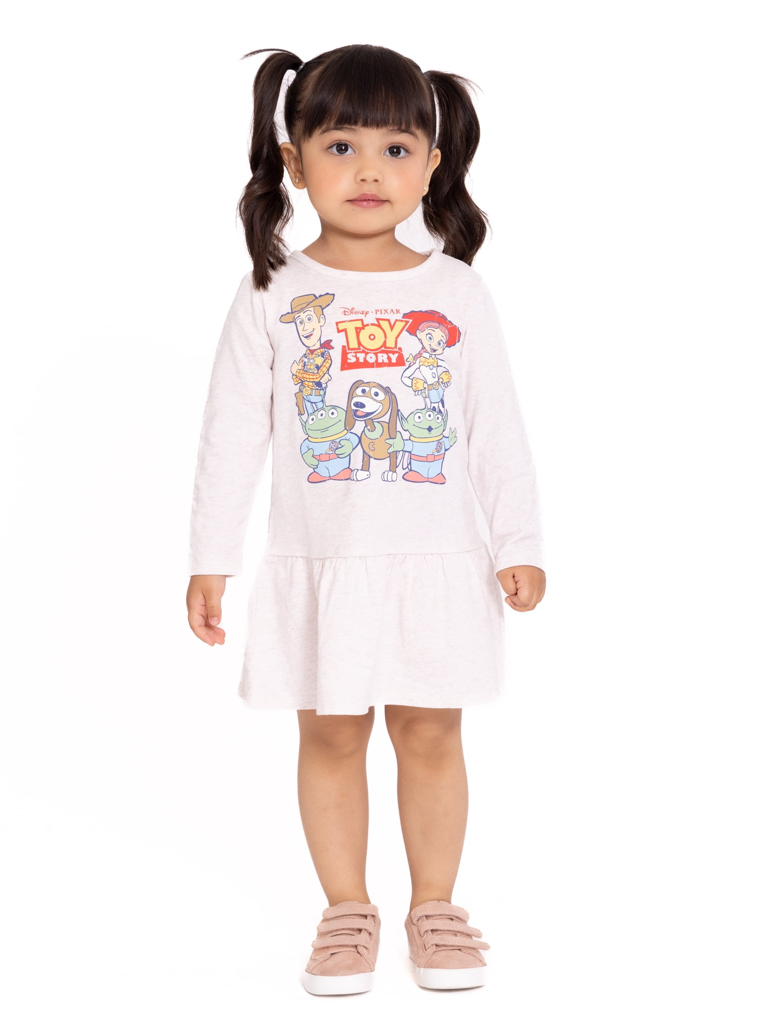 Disney Pixar Toy Story Toddler Girls Drop Waist Graphic Dress with Long Sleeves, Sizes 12M-5T
