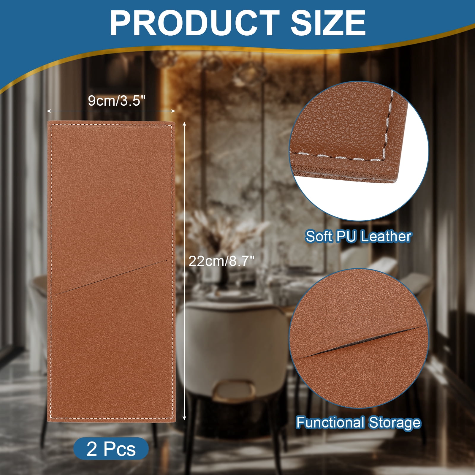 Unique Bargains Leather Cutlery Sleeve Knife Bag Pouch for Kitchen Brown