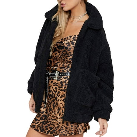 - Womens Thick Warm Teddy Bear Pocket Fleece Jacket Coat Zip Up Outwear Overcoat