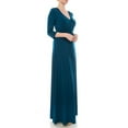 thumbnail image 3 of Bon Rosy, Women's, Women's 3/4 Sleeve Deep V-Neck Maxi Faux Wrap Dress, Jade, XL, 3 of 3