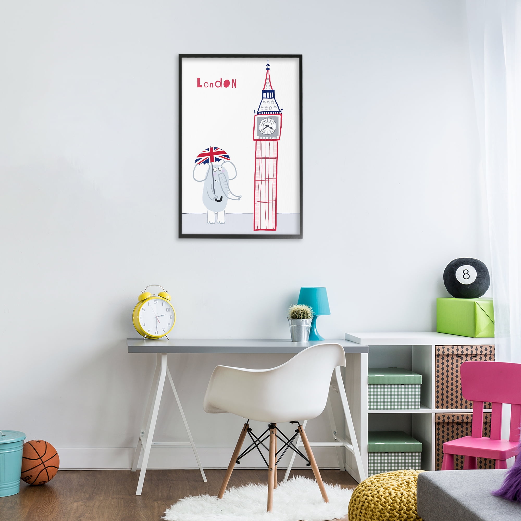 Elephant & Big Ben London Black Framed Giclee Art, design by Carla Daly
