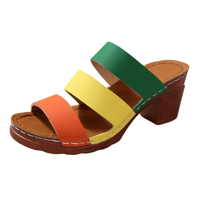 OJSFQUFP Sandales en Cuir Décontractées à Talon Épais pour Femmes, Bout Ouvert, Mode Plage