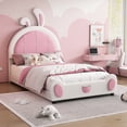 thumbnail image 2 of Bellemave Twin Size Upholstered Bed with Rabbit Shaped Headboard PU Leather Upholstered Cute Princess Bed with Bunny Ears and Pocket Twin Low Platform Bed Frame for Teens, White, 2 of 8