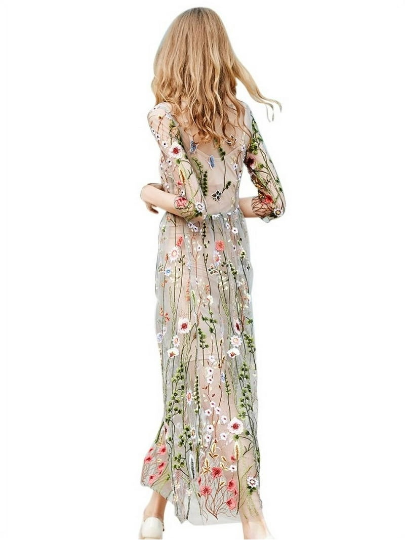 chinese dress ladies Black Floral Mesh Maxi Dress – Maison-B-More Global Store