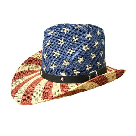 American Flag Cowboy Straw Hat Sun Beach Cowgal Unisex for Women Men Old Glory
