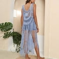 thumbnail image 3 of yillto Womens Crochet Fringe Beachwear Cover up Swimwear Bikini Spaghetti Strap Long Maxi Beach Dress, 3 of 5