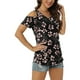 thumbnail image 2 of Txlixc - Camiseta de manga corta para mujer con cuello en V y hombros descubiertos con estampado de flores Txlixc Moda, 2 of 5