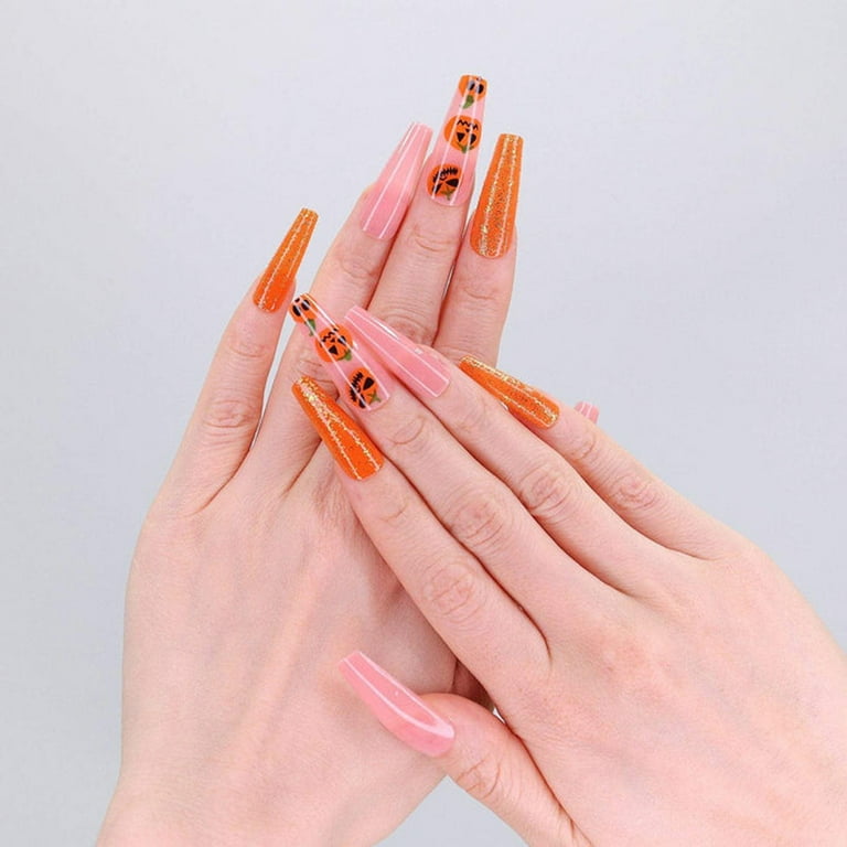Peachy Press on Nails Airbrush Nails Neon Nails Pink, Yellow and Orange  Nails Gem Nails Chrome Nails Summer Nails 