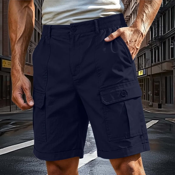 Men's Hiking Cargo Shorts with Zipper Pockets 7" Lightweight Quick Dry Casual Shorts for Men Golf Work (Navy,S)