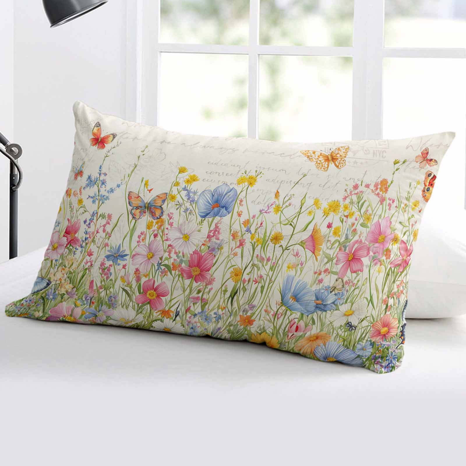 Butterfly Floral Vintage Body Pillow Cover, Pillowcase Protectors with Zipper, Breathable Decorative Throw Pillow Case Cover, Pillow Shams for Couch Sofa 24x36Inch