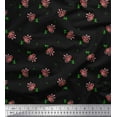 thumbnail image 1 of Soimoi Black Japan Crepe Satin Fabric Leaves & Floral Artistic Fabric Prints By Yard 42 Inch Wide, 1 of 1