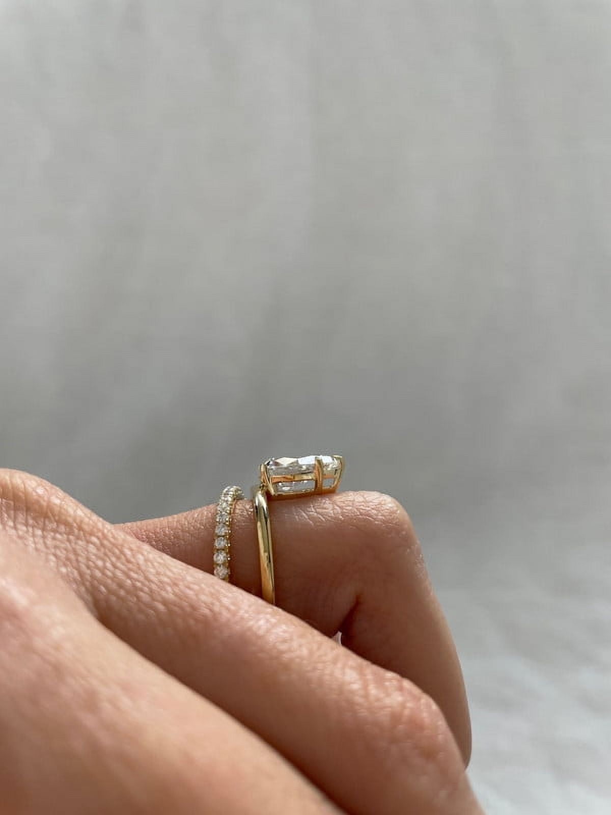 SOLITAIRE JEWELS 2.50CT Pear Cut Moissanite Double Band Engagement Ring for Women Solid 10k Yellow Gold