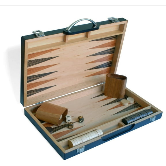 WE Games Executive Black Zebra Wood Backgammon Set -15 in.