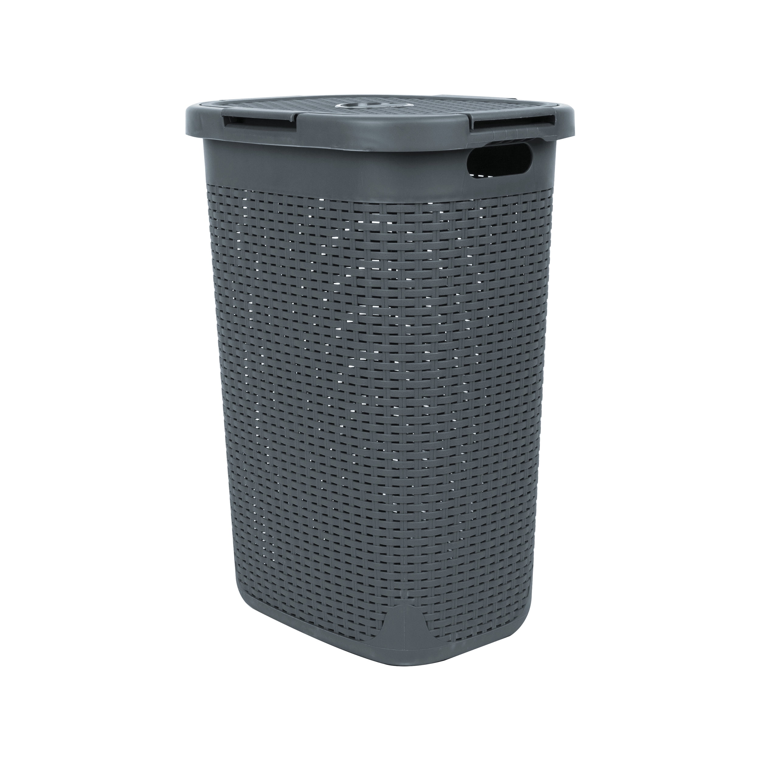 Mind Reader 60L Slim Laundry Hamper Clothes Basket, Lid, Plastic, 17.65"L x 13.75"W x 24.15"H, Gray