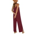 thumbnail image 4 of Sokhug Womens Spaghetti Strap Wide Leg Jumpsuit Loose Fit Sleeveless V Neck Jumpsuit with Side Pockets and Slit Hem, 4 of 5
