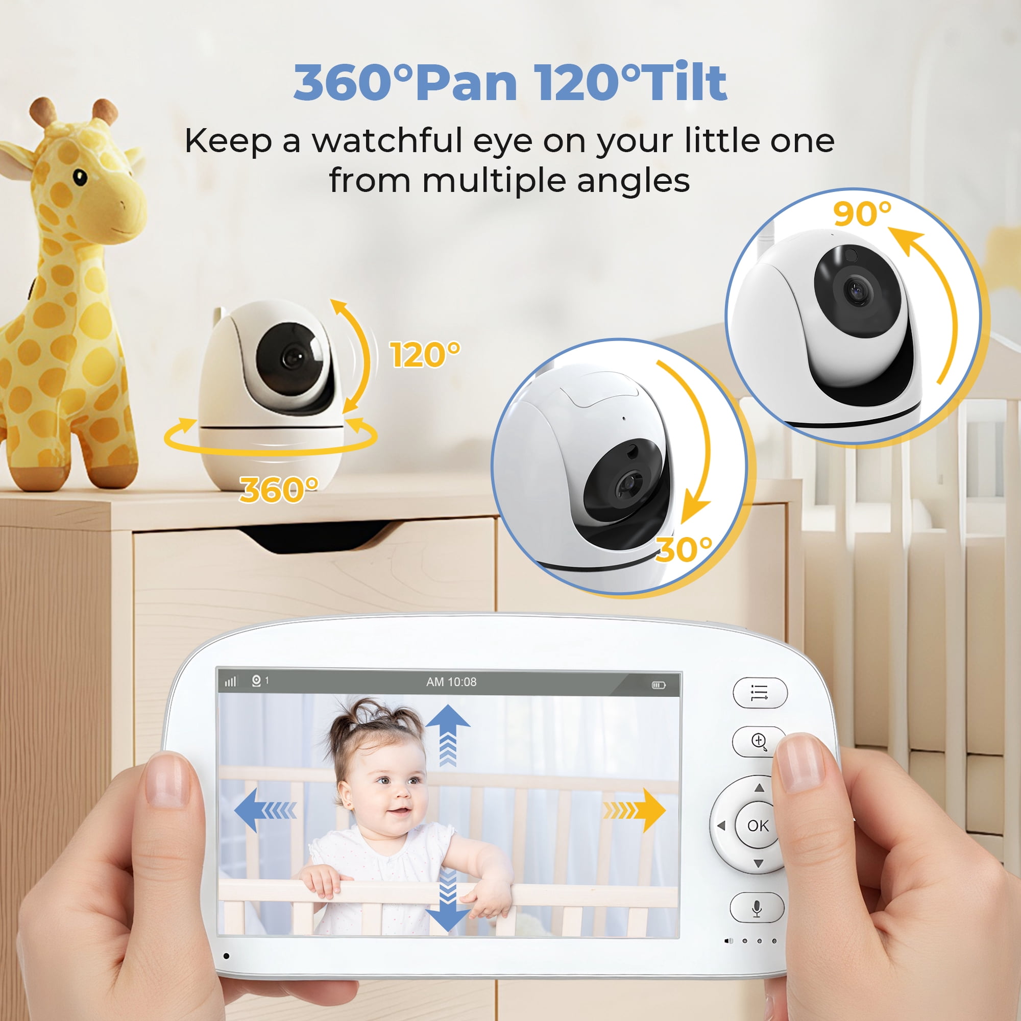 Baby Monitor, HDJ 5" Video Baby Monitor with Camera, No WiFi, 1000 ft Long Range, Night Vision, Two-Way Audio, VOX Mode, Temperature Monitoring