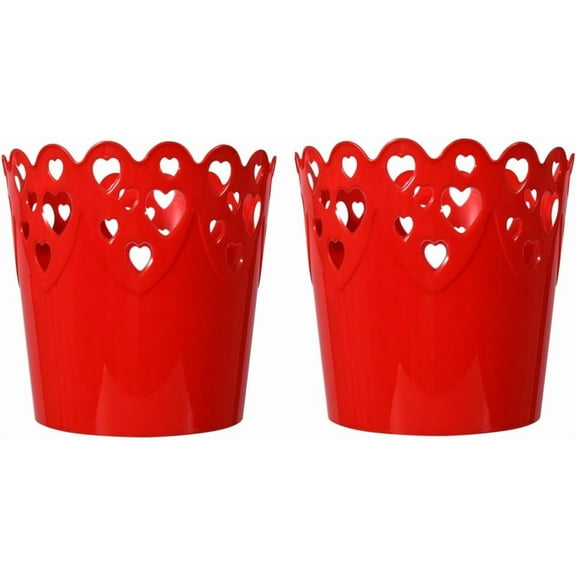 Valentine's Day Red Heart Scalloped Plastic Buckets 6.125x8.25 in Pack of 2