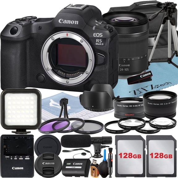 Canon EOS R5 Mark II Mirrorless Camera (Body Only) with 32GB Memory Card   Case   LED Flash   ZeeTech Accessory Bundle (International Version)