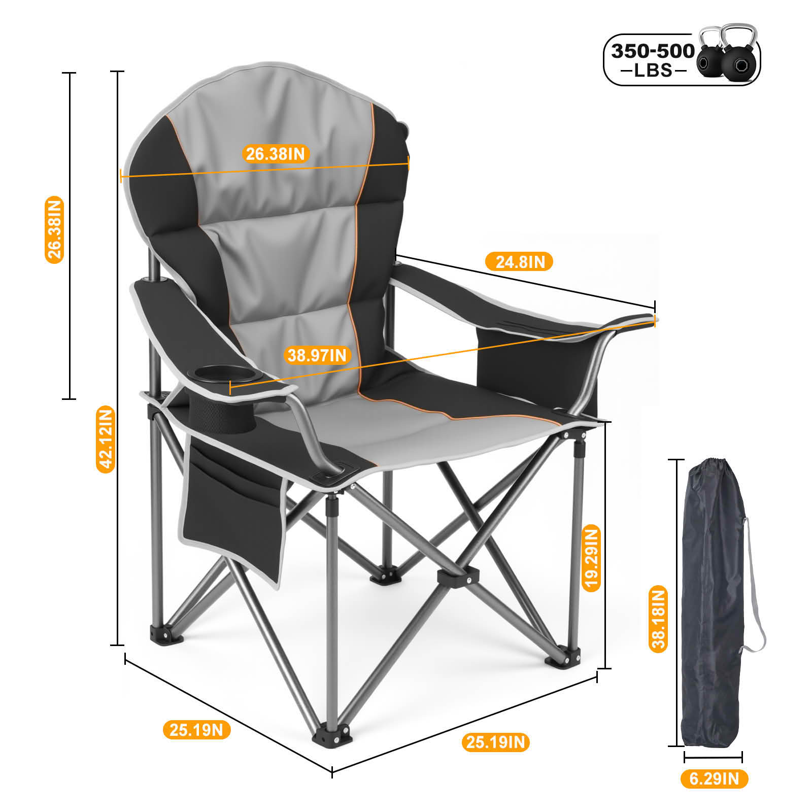 MAYEERTY Oversized Camping Folding Chair 5000 LBS Steel Frame Padded with Cup Holder Cooler Bag
