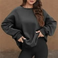 thumbnail image 5 of Oversized Crewneck Sweatshirt Women Fall Cute Fleece Pullover Sweatshirts No Hood Plain Y2k Hoodie with Pockets Dark Gray XXL, 5 of 5